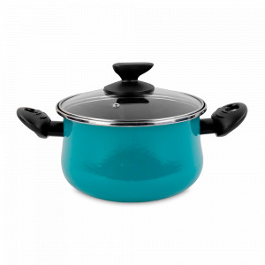Кастрюля высокая с крышкой, 20 см, 4.5 л, сталь, стеклоэмаль, бирюзовый, серия Country, VITRINOR, Испания, Кастрюли