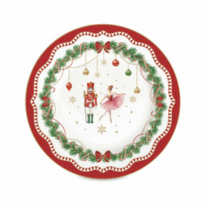 Тарелка десертная Щелкунчик и фея, 19 см , фарфор, белый, декор, серия Magie de Noel, EASY LIFE (R2S), Италия, Magie de Noel EASY LIFE R2S