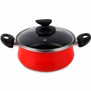 Кастрюля с крышкой, 24 см, 6,5 л, сталь, стеклоэмаль, красный, серия Praga, VITRINOR, Испания, Кастрюли