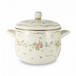 Кастрюля с крышкой, 3,8 л, 20 см, эмалированная сталь, кремовый, декор, серия Воспоминание, EJIRY, Япония, EJIRY (Япония)