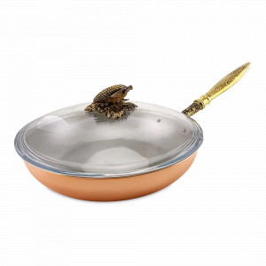 Сковорода со стеклянной крышкой «Кукуруза», 25 см, 1.7 л, медь, серия Медная посуда, Кольчугинский Мельхиор, Россия, Сковороды