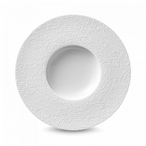 Тарелка для пасты с широким бортом, 30 см, фарфор, белый, рельеф, серия L' Couture, GUY DEGRENNE, Франция, Красивые тарелки для сервировки