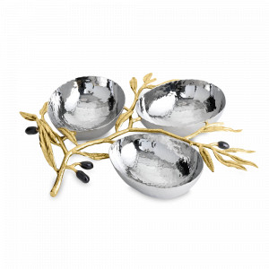 Менажница 3 секции «Оливковая ветвь», 27,3 х 23 х 4,5 см, нержавеющая сталь, латунь, серия Olive Branch, MICHAEL ARAM, США, MICHAEL ARAM (США)