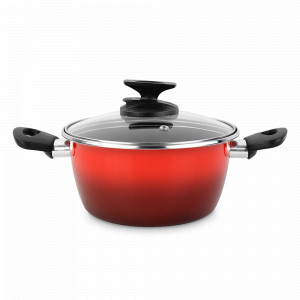 Кастрюля низкая с крышкой, 20 см, сталь, стеклоэмаль, красный, серия Sfumatto, VITRINOR, Испания, Посуда антипригарная