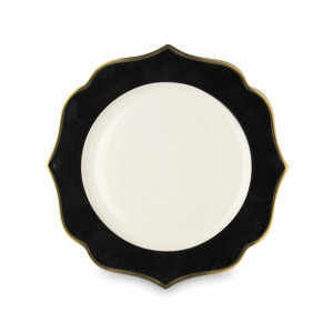 Тарелка суповая Nero, 22 см, костяной фарфор, позолота, черный, серия Ionica, LE COQ, Италия, Итальянский фарфор