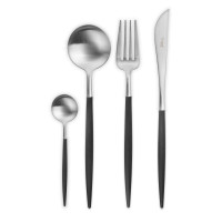 Набор столовых приборов на 6 персон, 24 предметов, черная матовая ручка, серия GOA matte grey, CUTIPOL, Португалия