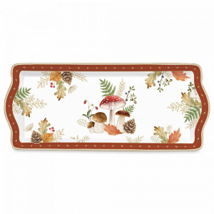 Блюдо прямоугольное Грибы и листья, 35 х 15 см, фарфор, белый, декор, серия Autumn Breeze, EASY LIFE (R2S), Италия, Китайский фарфор