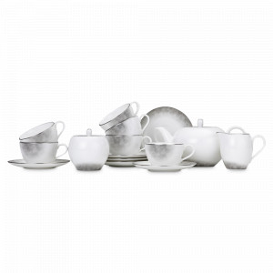 Сервиз чайный на 6 персон, 15 предметов, костяной фарфор, бежевый, белый, серия Лабиринт, NARUMI, Япония, NARUMI (Япония)