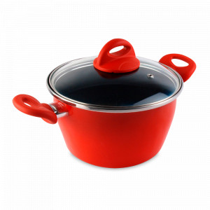Кастрюля высокая с крышкой, 20 см, сталь, стеклоэмаль, красный, серия Pomodoro, VITRINOR, Испания, Кастрюли с антипригарным покрытием