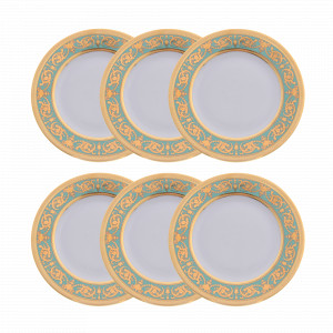 Набор из 6-ти десертных тарелок Seladon Gold, 17 см, фарфор, оливковый, золотой, серия Constanza Imperial, FALKENPORZELLAN, Германия, Скидка до -30% на фарфор FALKENPORZELLAN