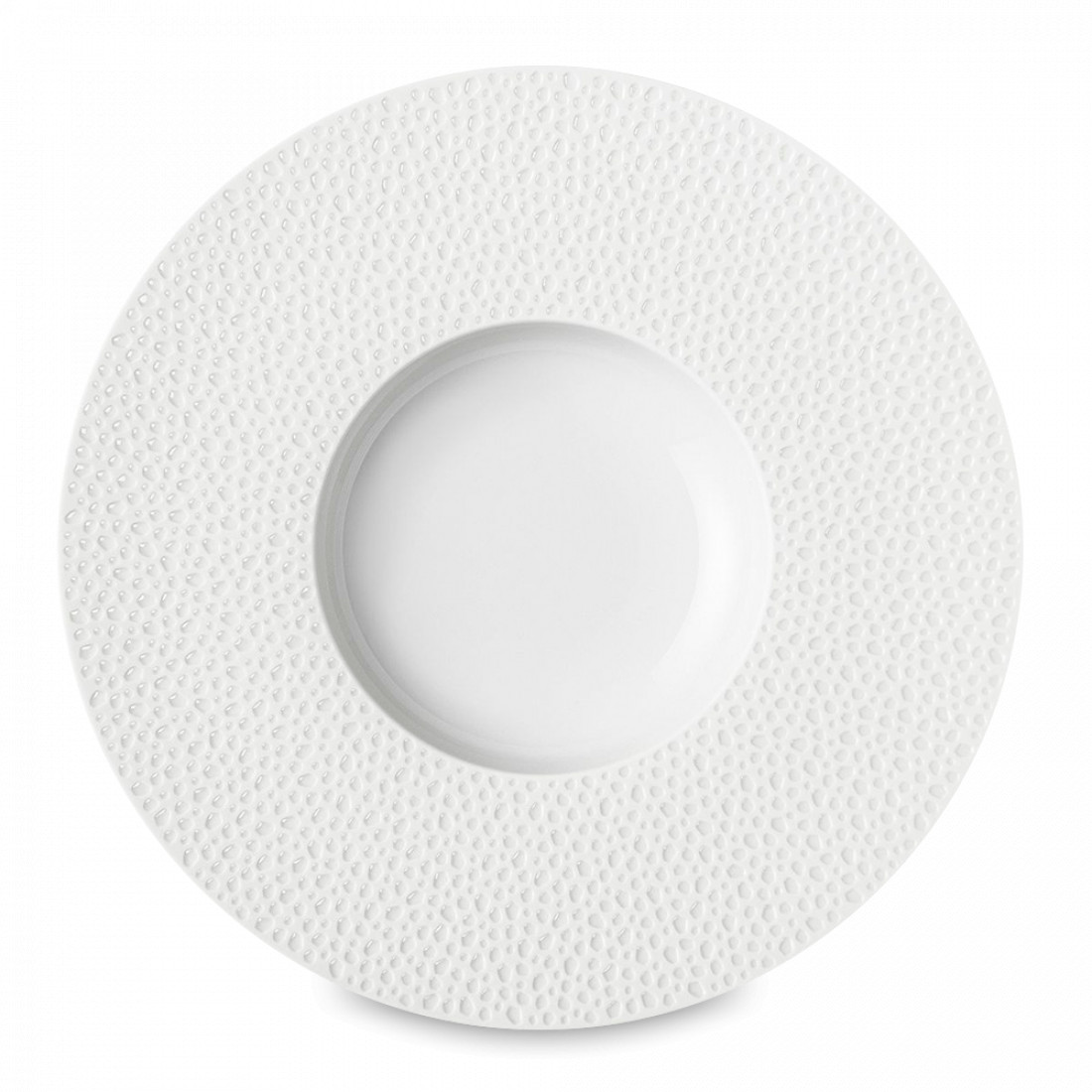 Тарелка для пасты с широким бортом PERLES DE ROSEE, 30 см, фарфор, белый, рельеф, серия Collection L, GUY DEGRENNE, Франция