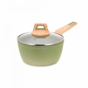 Ковш с крышкой, 2 л, диаметр 18 см, высота 10,3 см, кованый алюминий с мраморным покрытием, для индукционных плит, ручка бакелит, серия Olive Stone, KITCHENSTAR, Китай, KITCHEN STAR (Китай)