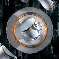 Тарелка закусочная, 21 см, костяной фарфор, белый, серия Хэмпшир, золотой кант, NORITAKE, Япония_00801300068575227044.jpg