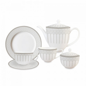 Сервиз чайный на 6 персон Ривьера, 21 предмет, костяной фарфор, белый, серебристый, серия Emily, ANNA LAFARG, Китай, Сервизы чайные