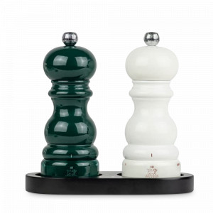 Набор мельниц для соли и перца на подствке, 6 степеней помола, 15 см, дерево, зеленый, белый, серия Paris u'select, PEUGEOT, Франция, PEUGEOT (Франция)