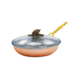 Сковорода с крышкой «Кукуруза», 25 см, 1.7 л, медь, нержавеющая сталь, стекло, серия Медная посуда, Кольчугинский Мельхиор, Россия, Сковороды из нержавеющей стали