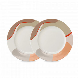 Набор обеденных тарелок, 2 предмета, 27 см, фарфор, бежевый с авторским принтом, серия Freak Fruit, TKANO, Россия, Наборы тарелок для кухни