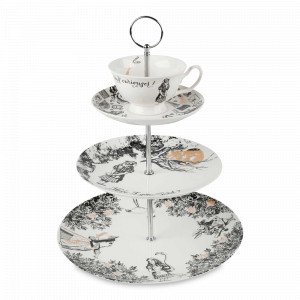 Этажерка трехъярусная «Алиса в Стране чудес», 34 см, фарфор, металл, декор, серия Victoria and Albert Garden, KITCHEN CRAFT, Великобритания, Этажерки и вазы для фруктов