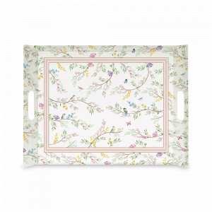 Поднос прямоугольный с ручками, 52 х 37 см, пластик, белый, декор, серия Пение птиц, EASY LIFE (R2S), Италия, Подносы