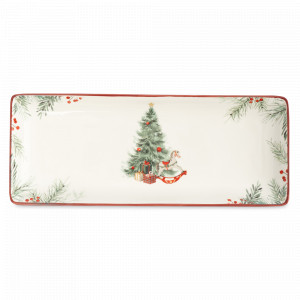 Блюдо прямоугольное «Лошадка у елки», 34 х 13 см, керамика, белый, красный, серия Festival, ANNA LAFARG, Китай, Скидка до -20% на бренд ANNA LAFARG