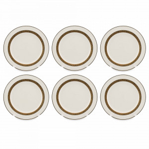 Набор из 6-ти обеденных тарелок, 25 см, фарфор, белый,  золотая отводка, серия Золотая линия, REPAST, Чехия, Тарелки REPAST