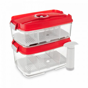 Набор из 2-х вакуумных контейнеров и насоса, 1.4 и 2 л, тритан, красный, серия RD-Round, STATUS, Словения, STATUS (Словения)