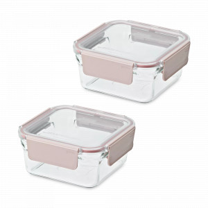 Набор из 2-х квадратных контейнеров, 1130 мл, стекло, пластик, розовый, GLASSLOCK, Корея, Наборы контейнеров GLASSLOCK