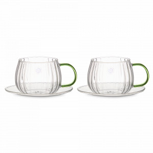 Набор из 2-х чайных пар, 350 мл, боросиликатное стекло, зеленая ручка, серия Cafe de Paris, DECOR DE TABLE, Россия, Набор термостаканов