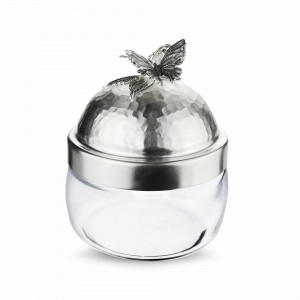 Банка под сыпучие продукты «Бабочка», 420 мл, латунь кованая, стекло, серебристый, серия Летний сад, Кольчугинский Мельхиор, Россия, Банки для хранения чая