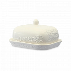 Маслёнка с крышкой, 17 х 14 л, керамика, белый, рельеф, серия English gardens, LIBERTY JONES, Россия, Предметы сервировки LIBERTY JONES
