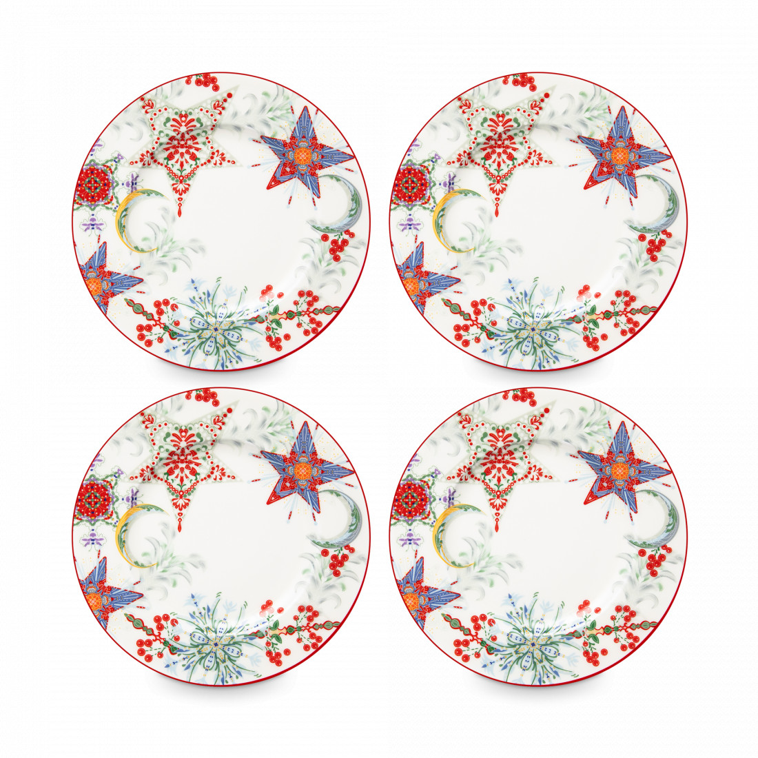 Набор из 4-х тарелок десертных, 20.5 см, фарфор, белый, декор, серия Счастливая Звезда, MIX&MATCH HOME, Китай