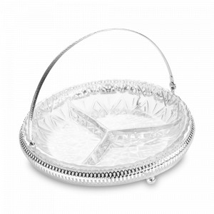 Менажница с ручкой, 3 секции, 23 см, нержавеющая сталь, стекло, серебро, QUEEN ANNE, Великобритания, QUEEN ANNE (Великобритания)