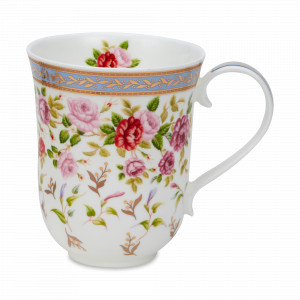 Кружка «Розы, синий кант», 330 мл, костяной фарфор, декор, серия Braemar, DUNOON, Великобритания, Кружки подарочные