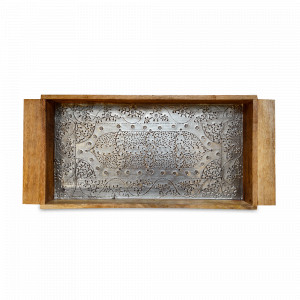 Поднос прямоугольный LIGHT BURNT, 55 х 25 см, дерево, металл, серебристый, ROOMERS FURNITURE, Нидерланды, Подносы