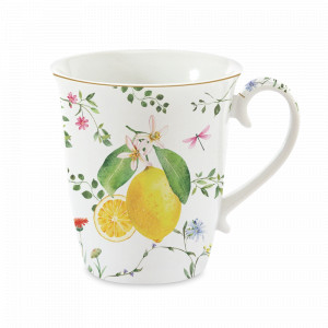 Кружка , 275 мл, фарфор, белый, декор, серия Цветы и лимоны, EASY LIFE (R2S), Италия, EASY LIFE R2S (Италия)