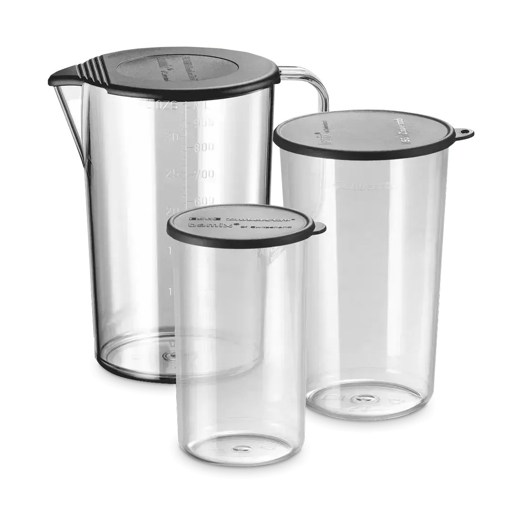 Набор стаканов с крышками, тритан, 400, 600 и 1000 мл, прозрачный, BAMIX, Швейцария