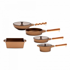 Набор посуды 8 предметов, с антипригарным покрытием для индукцинных плит, литой алюминий, золотой, серия K360, LUCHETTI, Италия, Набор антипригарной посуды