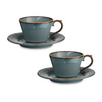 Набор кофейных пар на 2 персоны, 125 мл, фарфор, синий, коричневый, серия Antique, LIBERTY JONES, Россия
