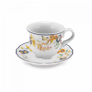 Пара кофейная Bianco e blu, 100 мл, фарфор, белый, декор, серия Florentius, LE COQ, Италия, Кофейные пары