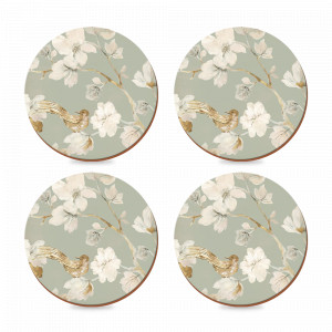 Набор из 4-х подстановочных салфеток Duck Egg Floral, 29 см, пробка, декор, CREATIVE TOPS, Великобритания, Круглые салфетки на стол под тарелки