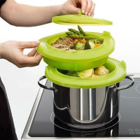 Пароварка двухъярусная, 22 см, силикон, зеленый, LEKUE, Испания_00819240061504675077.jpg