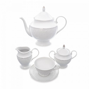 Сервиз чайный на 6 персон, 15 предметов, фарфор, белый, декор, серия Жемчуг, REPAST, Чехия, REPAST (Чехия)