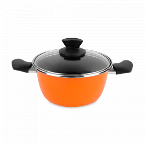 Кастрюля низкая с крышкой, 16 см, 1.4 л, сталь, стеклоэмаль, оранжевый, серия Valencia 21, VITRINOR, Испания, Кастрюли