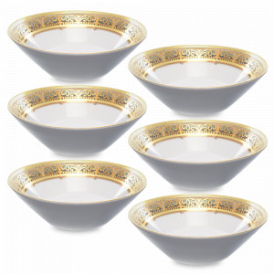 Набор из 6-ти салатников Seladon Gold, 19 см, фарфор, оливковый, золотой, серия Constanza Arabesque, FALKENPORZELLAN, Германия, Наборы фарфоровых салатников