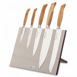 Набор кухонных ножей, 5 штук, на магнитной подставке ComposeEat, Ergo Line Olive, серия Ergo Line Olive, BERGER CUTLERY, Германия, Набор кухонных ножей премиум