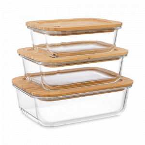 Набор контейнеров для запекания и хранения, 0.63, 1.04 и 1,7 л, боросиликатное стекло, бамбук, прозрачный, SMART SOLUTIONS, Россия, SMART SOLUTIONS (Россия)