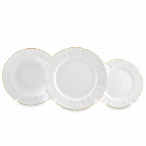 Набор столовый на 6 персон, 18 предметов, фарфор, белый, золотой, серия Белый узор, BERNADOTTE, Чехия, Чешский фарфор