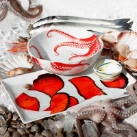 Салатник Polpo, 21,5 см, фарфор, белый, красный, серия Dieta Mediterranea Fish, TAITU, Италия_00809500058595345662.jpg