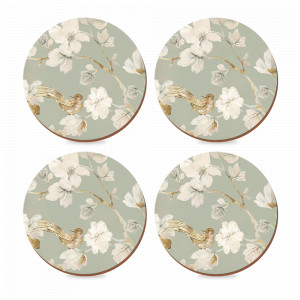 Набор из 4-х подстановочных салфеток Duck Egg Floral, 12 см, пробка, декор, CREATIVE TOPS, Великобритания, Круглые салфетки на стол под тарелки