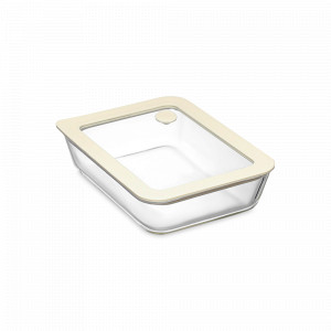 Контейнер для запекания и хранения с вакуумным эффектом, 700 мл, 19.5 х 14.5 см, боросиликатное стекло, силикон, кремовый, SMART SOLUTIONS, Россия, Контейнеры для пищи
